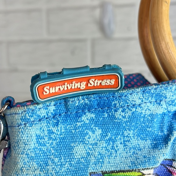 Vintage Anne Ormsby Surviving Stress Bamboo Handle Canvas Beach Purse - Picture 11 of 15